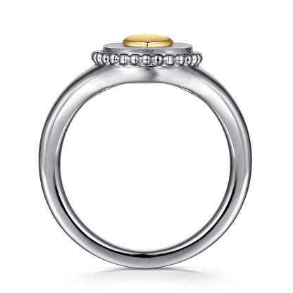14K Yellow Gold & 925 Sterling Silver Bujukan Heart Medallion Ladies Ring