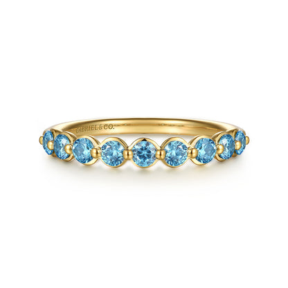 14K Yellow Gold Blue Topaz Stackable Ring