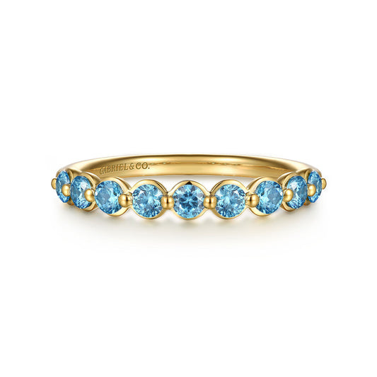 14K Yellow Gold Blue Topaz Stackable Ring