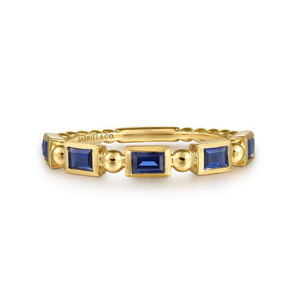 14K Yellow Gold Blue Sapphire Geometric Stackable Ring
