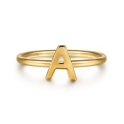 14K Yellow Gold Initial A Stackable Ring