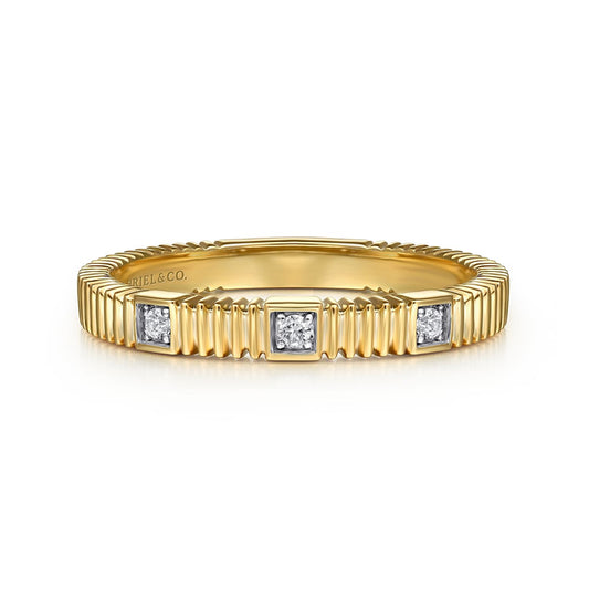 14K Yellow Gold Diamond Cut Stackable Ring