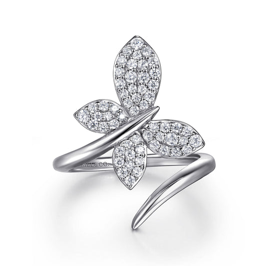 14K White Gold Diamond Butterfly Bypass Ring