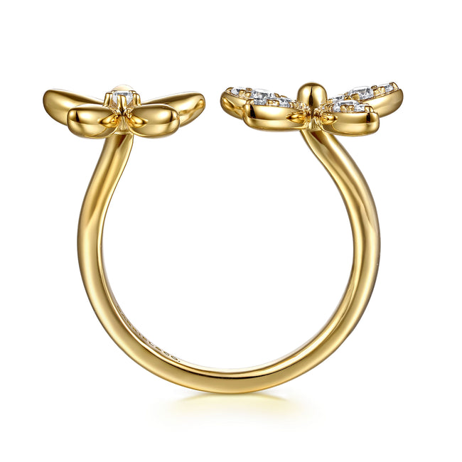 14K Yellow Gold Diamond Floral Open Ring