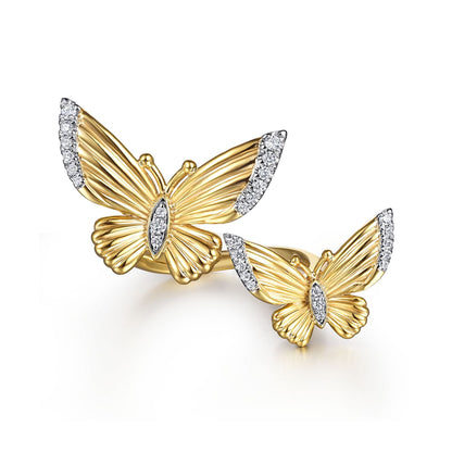 14K Yellow Gold Diamond Butterfly Open Ring