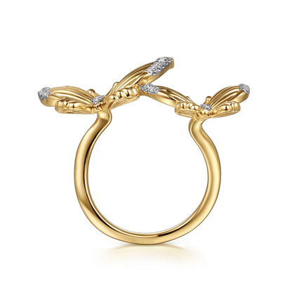 14K Yellow Gold Diamond Butterfly Open Ring