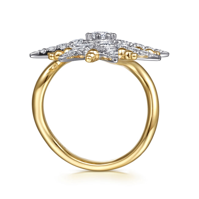 14K White & Yellow Gold Bujukan Diamond Starburst Bypass Ring