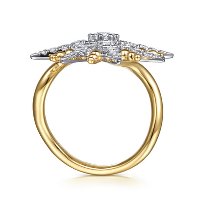 14K White & Yellow Gold Bujukan Diamond Starburst Bypass Ring
