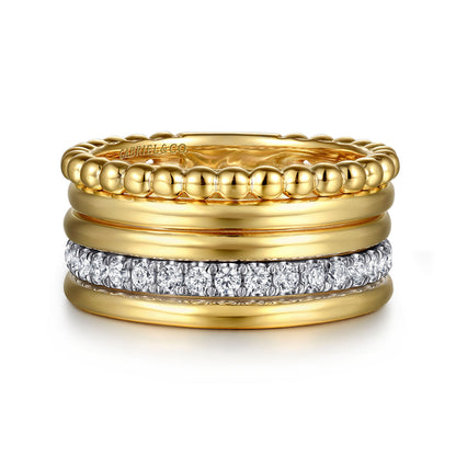 14K White & Yellow Gold Bujukan Diamond Easy Stackable Ring