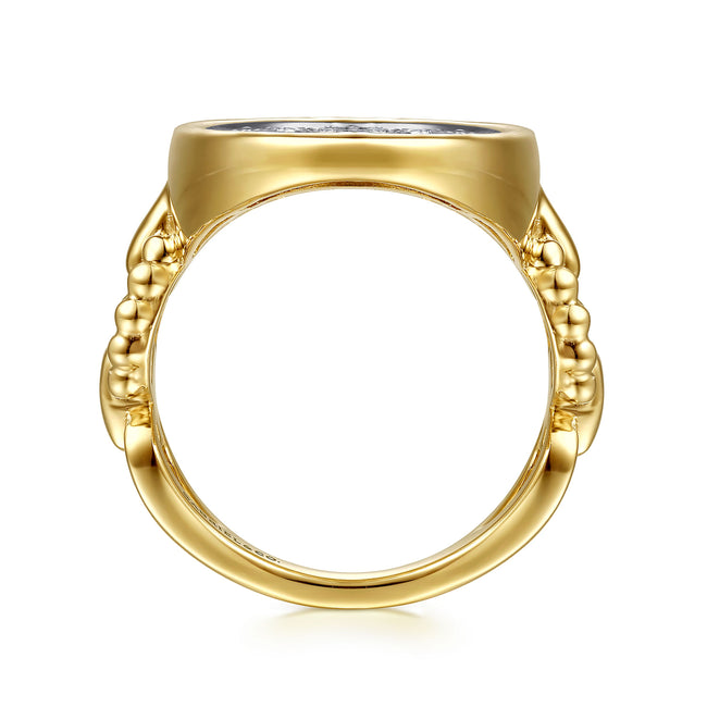 14K White & Yellow Gold Bujukan and Diamond Signet Ring