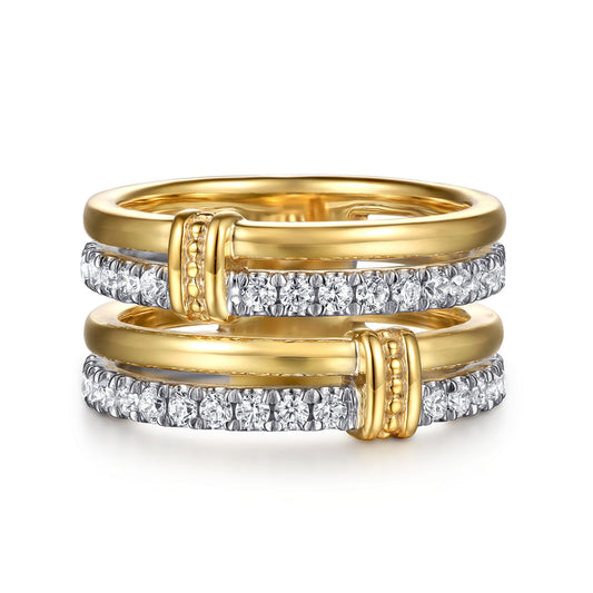 14K White & Yellow Gold Bujukan and Diamond Easy Stackable Ring
