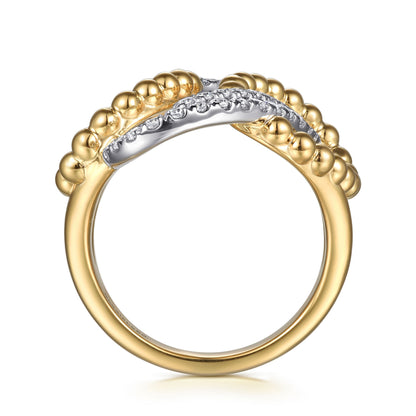 14K White & Yellow Gold Bujukan and Diamond Interlocking Link Ring