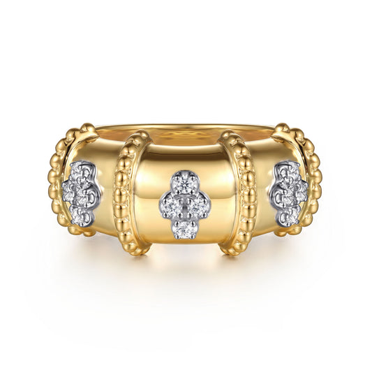 14K White & Yellow Gold Bujukan and Diamond Wide Band Ring