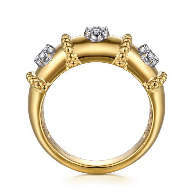 14K White & Yellow Gold Bujukan and Diamond Wide Band Ring