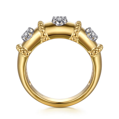 14K White & Yellow Gold Bujukan and Diamond Wide Band Ring
