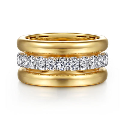 14K White & Yellow Gold Bujukan and Diamond Easy Stackable Ring