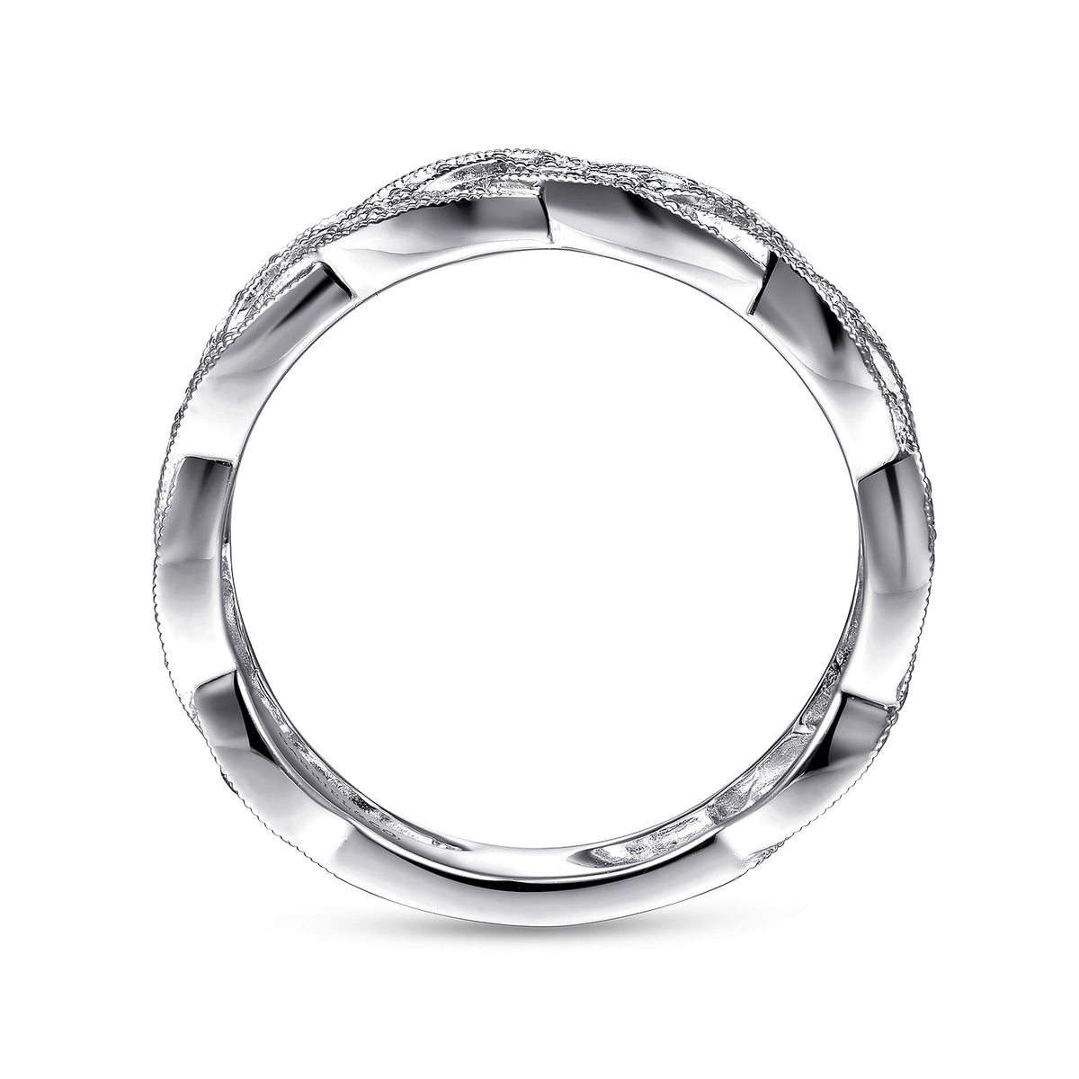 14K White Gold Braided Diamond Stackable Ring