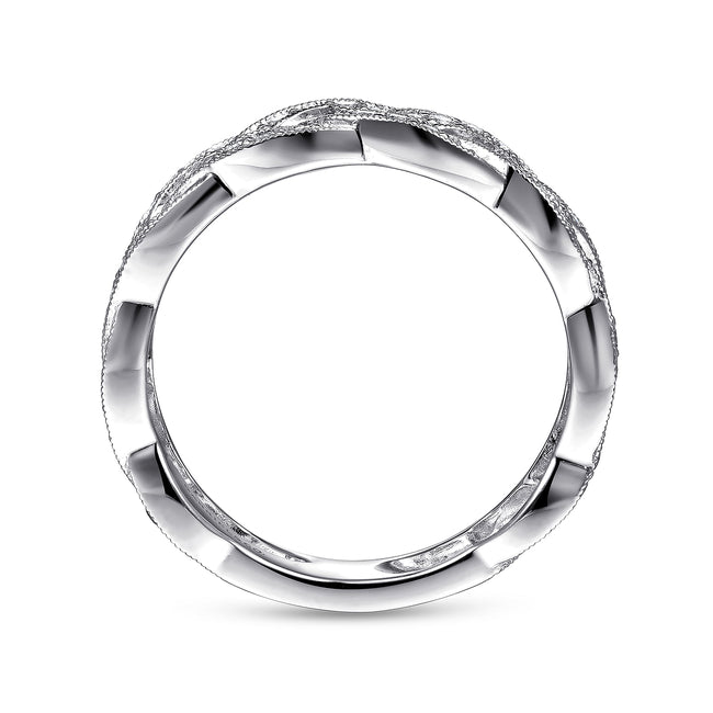 14K White Gold Braided Diamond Stackable Ring