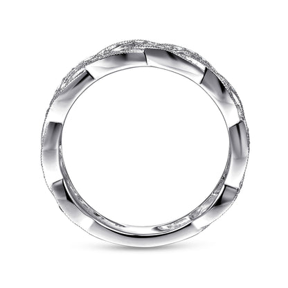 14K White Gold Braided Diamond Stackable Ring