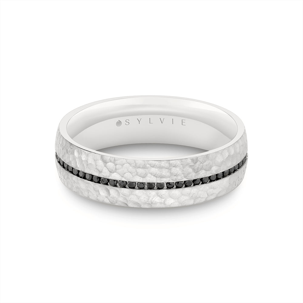 Sylvie Heritage Hammered Men's Band with Black Diamonds - Brooks