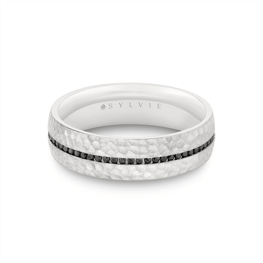 Sylvie Heritage Hammered Men's Band with Black Diamonds - Brooks