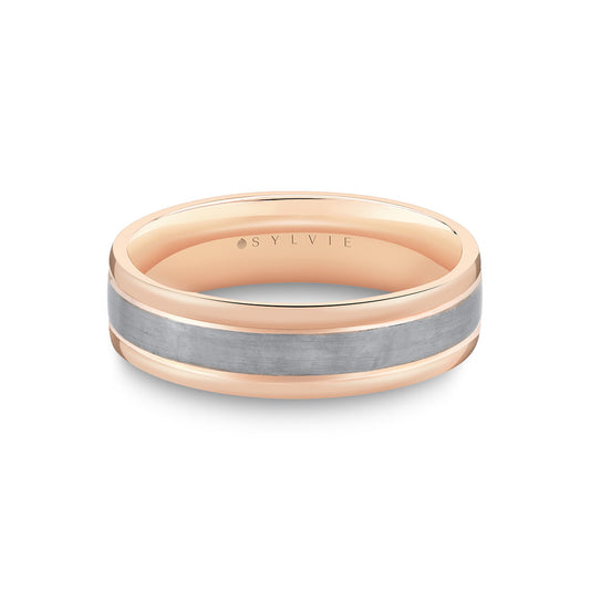 Sylvie Heritage Two Tone Men's Band with Brushed Grey Gold - Luis