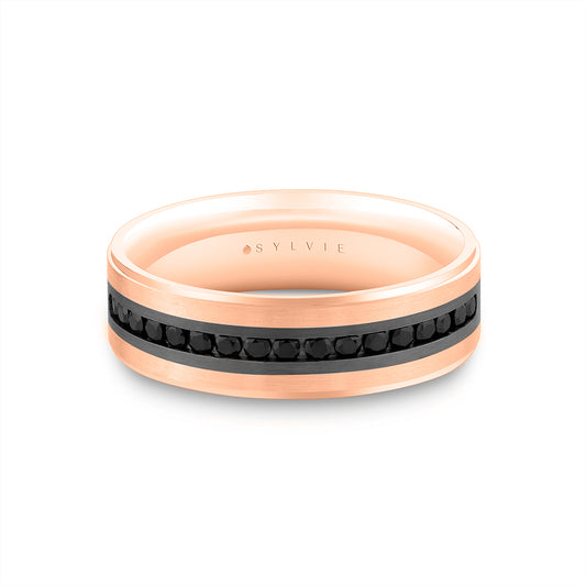 Sylvie Heritage Two Tone Brushed Men's Band with Black Diamonds - Nathan