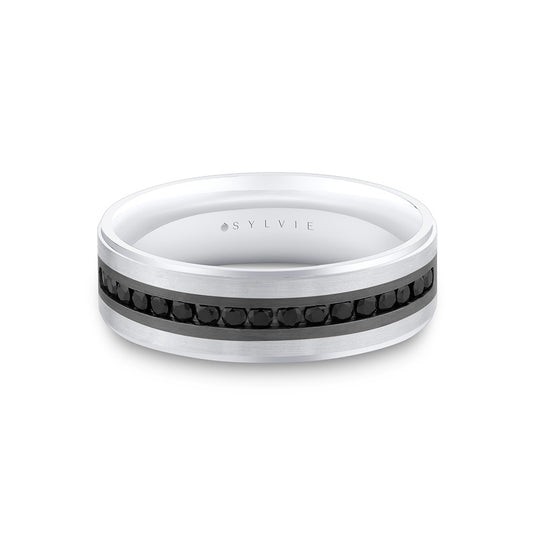 Sylvie Heritage Two Tone Brushed Men's Band with Black Diamonds - Nathan