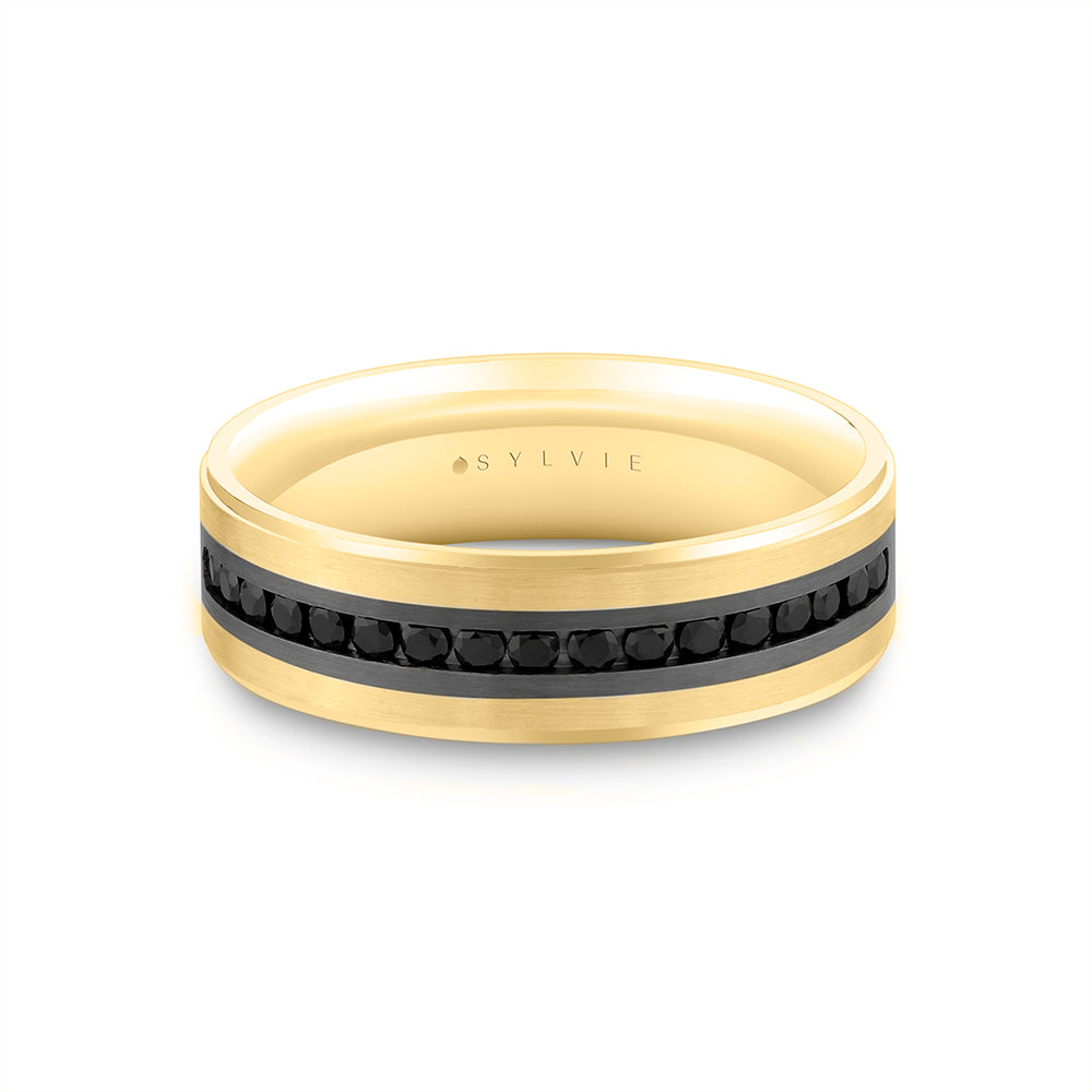 Sylvie Heritage Two Tone Brushed Men's Band with Black Diamonds - Nathan