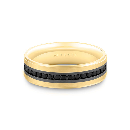 Sylvie Heritage Two Tone Brushed Men's Band with Black Diamonds - Nathan