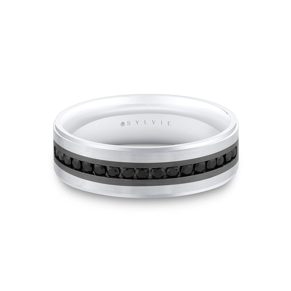 Sylvie Heritage Two Tone Brushed Men's Band with Black Diamonds - Nathan