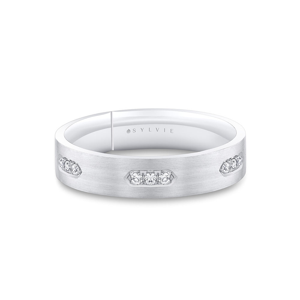 Sylvie Legacy Brushed Men's Band with Shell Tip Flush Set Diamonds - Milo
