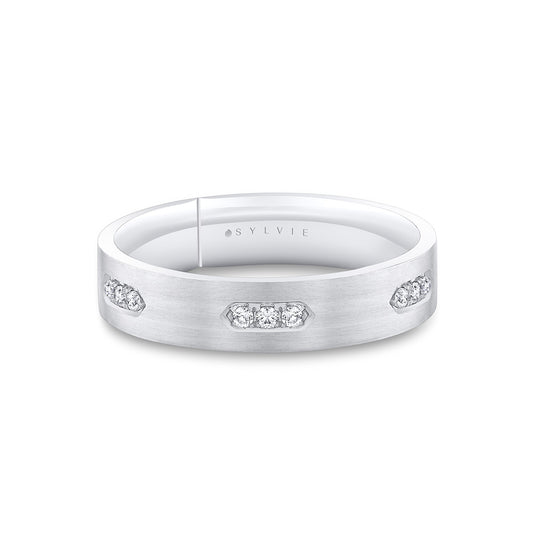 Sylvie Legacy Brushed Men's Band with Shell Tip Flush Set Diamonds - Milo
