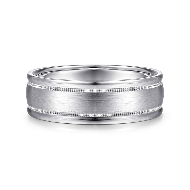 14K White Gold 7mm - Men's Wedding Band in Satin Finish