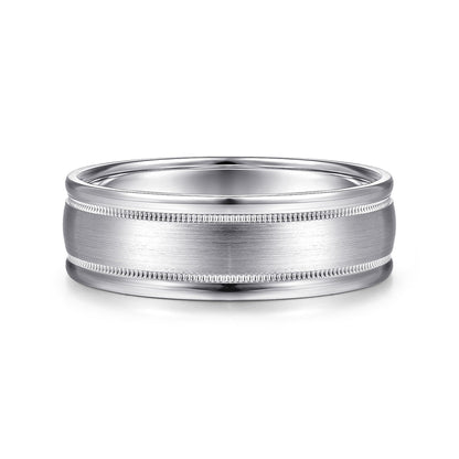 14K White Gold 7mm - Men's Wedding Band in Satin Finish