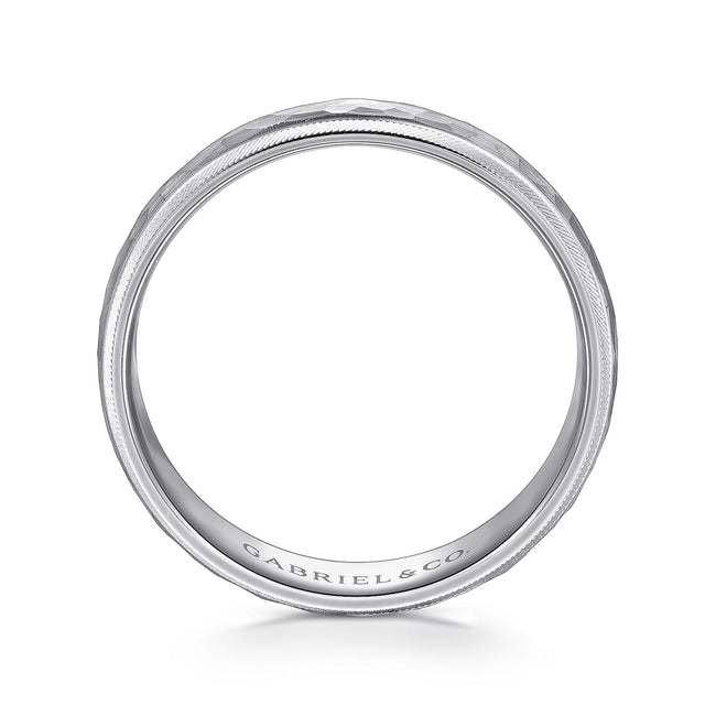 14K White Gold 6mm - Men's Wedding Band in Hammered Finish