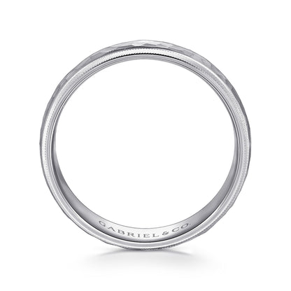 14K White Gold 6mm - Men's Wedding Band in Hammered Finish
