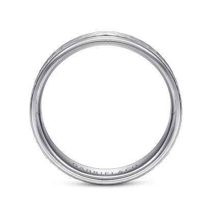 14K White Gold 6mm - Men's Wedding Band in Hammered Finish