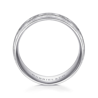14K White Gold 8mm - Engraved Men's Wedding Band in Satin Finish