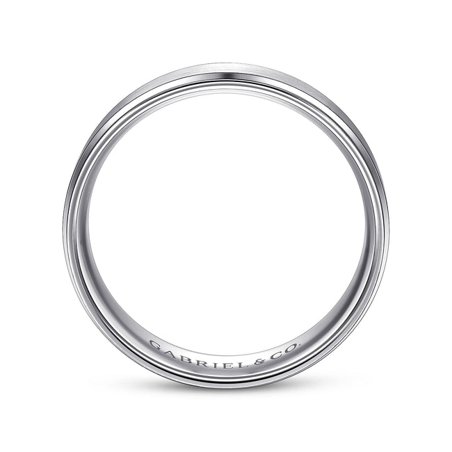 14K White Gold 6mm - Beveled Edge Men's Wedding Band in Satin Finish