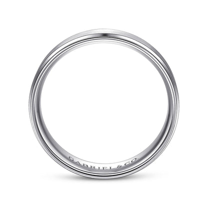 14K White Gold 6mm - Beveled Edge Men's Wedding Band in Satin Finish