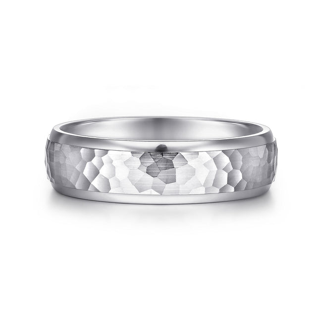 14K White Gold 6mm - Hammered Finish Men's Wedding Band