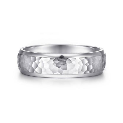 14K White Gold 6mm - Hammered Finish Men's Wedding Band