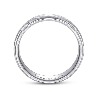 14K White Gold 6mm - Hammered Finish Men's Wedding Band