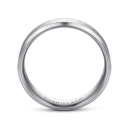 14K White Gold 6mm - Beveled Edge Satin Finish Men's Wedding Band
