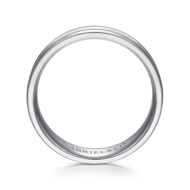 14K White Gold 6mm - Satin Polish Center and Milgrain Edge Men's Wedding Band