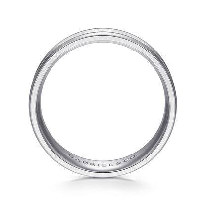 14K White Gold 6mm - Satin Polish Center and Milgrain Edge Men's Wedding Band