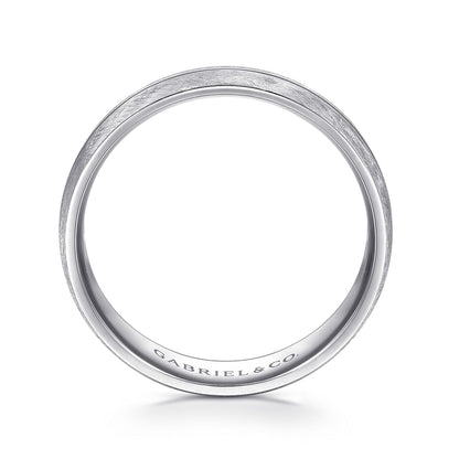 14K White Gold 6mm - Brushed Diamond Cut Men's Wedding Band
