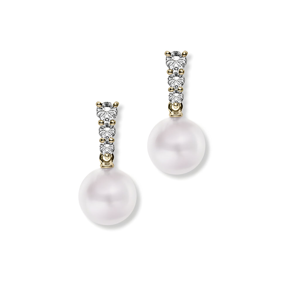 Morning Dew Akoya Cultured Pearl Earrings in 18K Yellow Gold