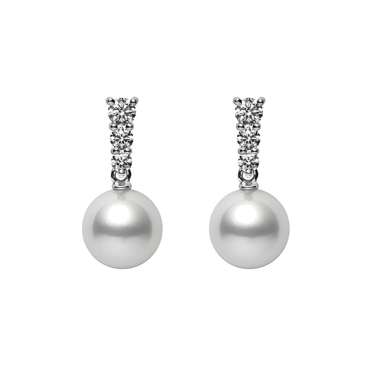 Morning Dew Akoya Cultured Pearl Earrings in 18K White Gold